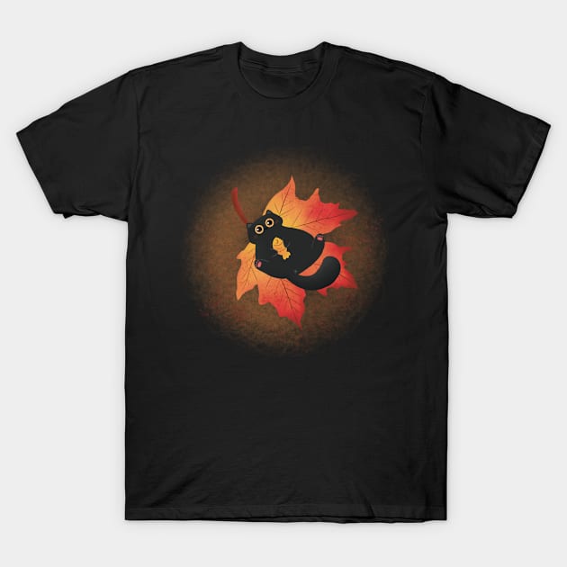 Cat and autumn leaf T-Shirt by PhoYoSelf88